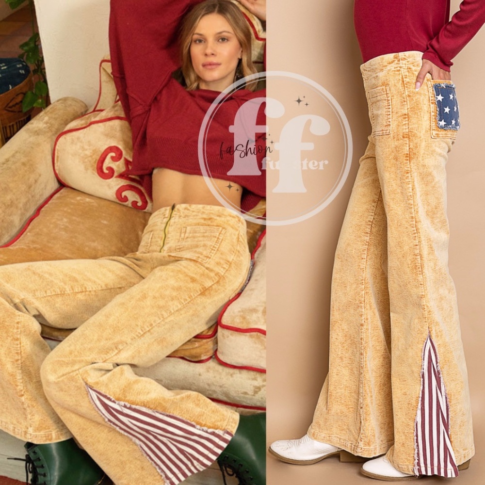 POL Vintage 1970s Style Americana Stars and Stripes Flared Corduroys Pants Cords